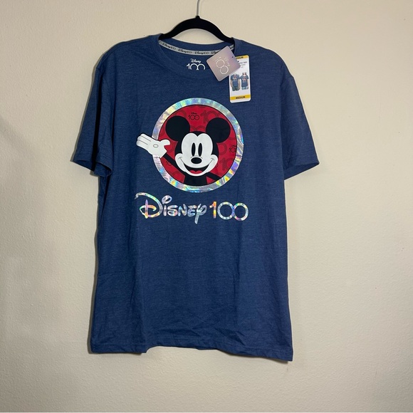 NWT Disney 100 Years of Wonder Holographic Blue Tee Shirt Top Size M - Picture 2 of 7
